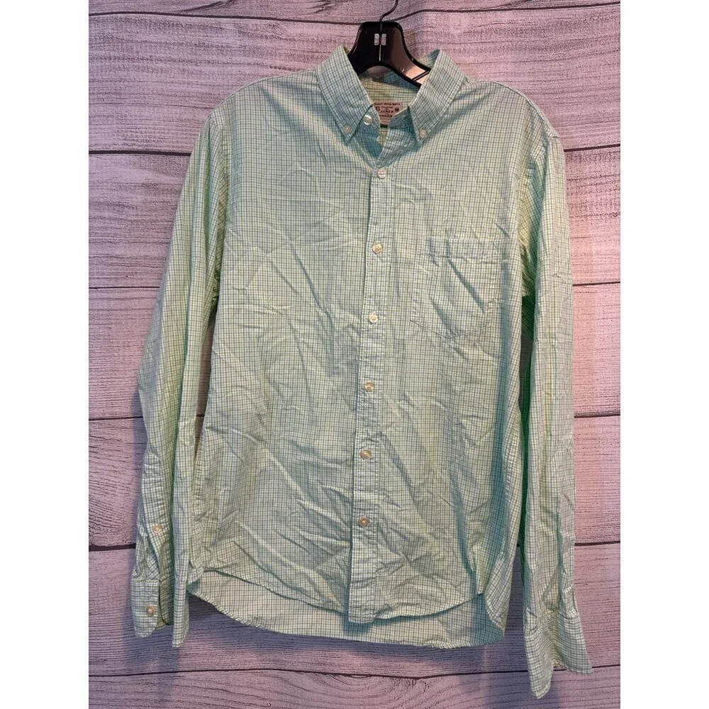 J.Crew Mens Slim Fit Button-Down Shirt Green Plaid Size M